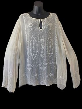 ICE Ivory Sheer Embroidered Peasant Blouse - Women Tops